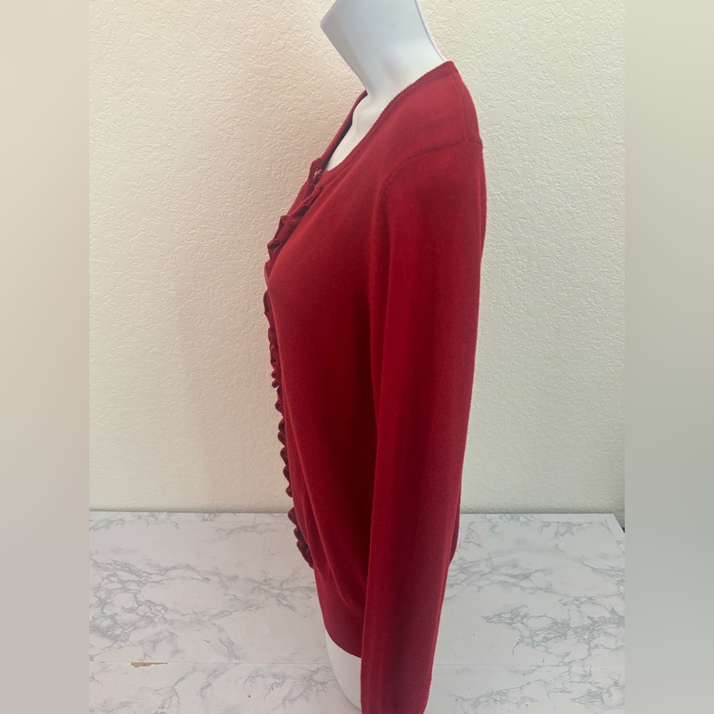 Jones New York Sport Red Sz S Cardigan Sweater Button Down Ruffle Long Sleeve - Picture 2 of 6